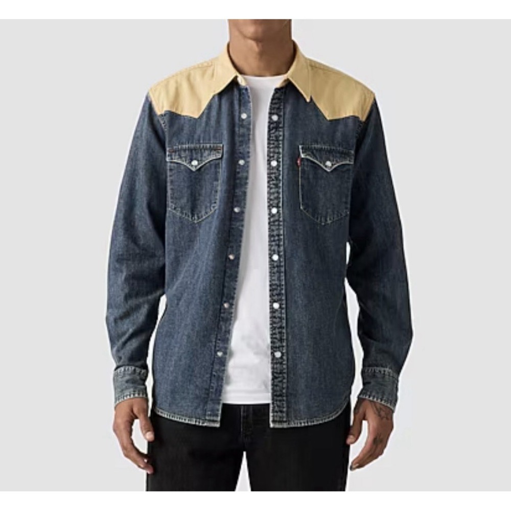Levi's Mens Classic Standard Fit Two Tone Long Sleeve Western Denim Shirt Sz L